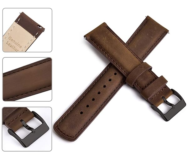 Ritche Ritche Classic Vintage Quick Release Leather Watch Band for Galaxy Watch 6 Classic 20mm Saddle Brown Strap Perfect for Gifts - View 5 of 8
