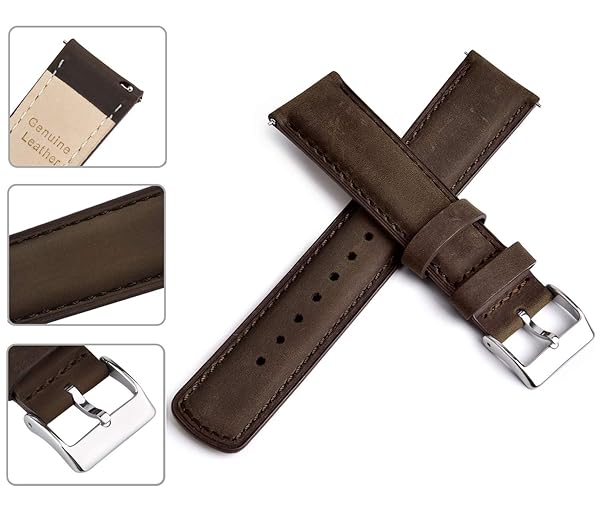 Ritche Ritche Quick Release Leather Watch Band 18mm to 24mm Espresso Brown Silver Vintage Strap for Stylish Timepieces - View 5 of 8