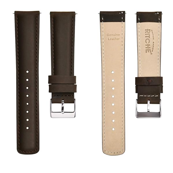 Ritche Ritche Quick Release Leather Watch Band 18mm to 24mm Espresso Brown Silver Vintage Strap for Stylish Timepieces - View 6 of 8