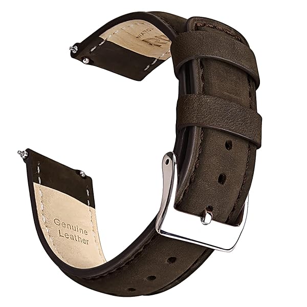Ritche Ritche Quick Release Leather Watch Band 18mm to 24mm Espresso Brown Silver Vintage Strap for Stylish Timepieces