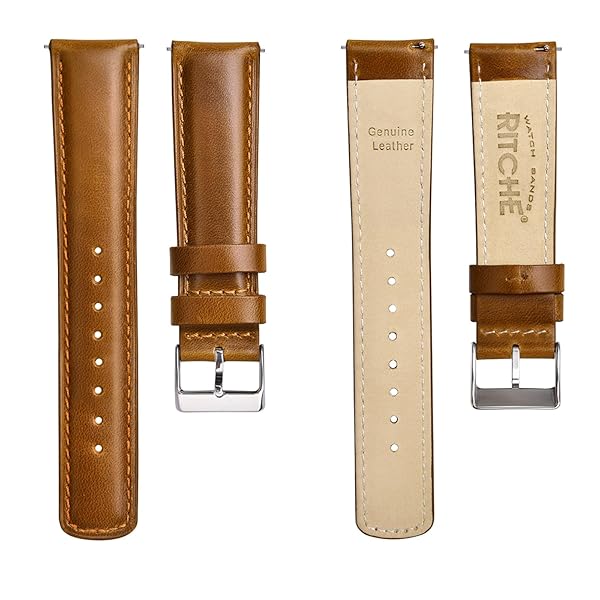 Ritche Ritche Christmas Gift Genuine Leather Watch Band 22mm Classic Vintage Quick Release Strap Toffee Brown Perfect for Men Stocking Stuffers - View 6 of 8