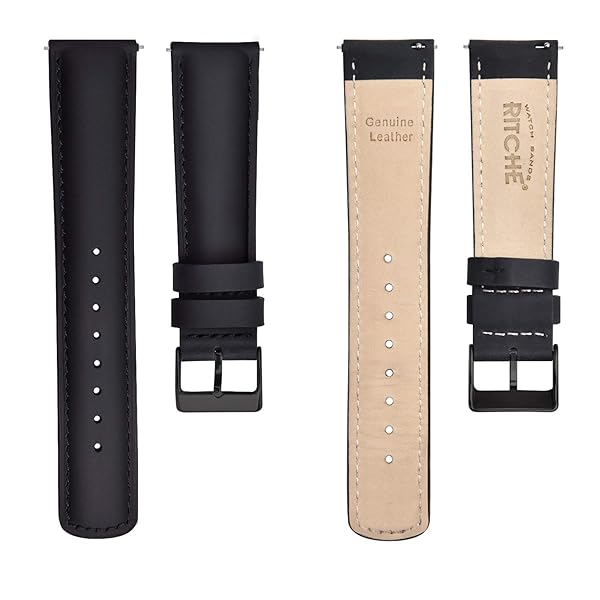 Ritche Ritche Black Leather Watch Band for Galaxy Watch 6 Classic 20mm Vintage Quick Release Strap Perfect for Gifts and Stocking Stuffers - View 6 of 8