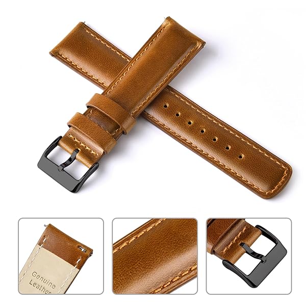 Ritche Ritche Classic Vintage 22mm Toffee Brown Leather Watch Band Quick Release Strap Perfect for Gifts and Stocking Stuffers for Men - View 5 of 8