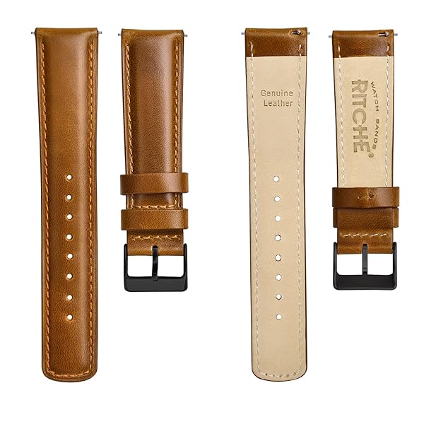 Ritche Ritche Classic Vintage 22mm Toffee Brown Leather Watch Band Quick Release Strap Perfect for Gifts and Stocking Stuffers for Men - View 6 of 8