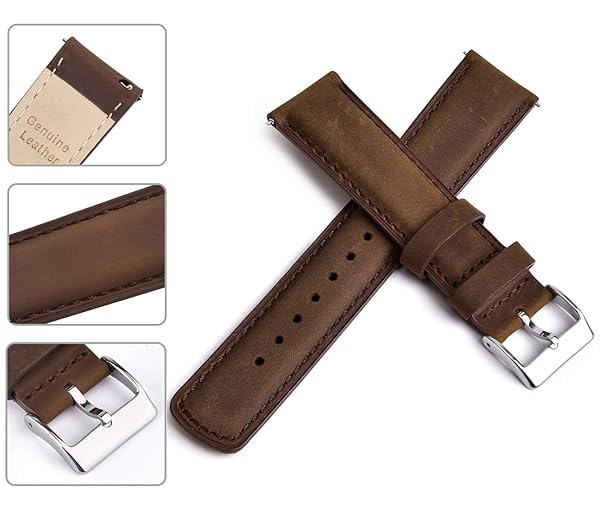 Ritche Ritche Classic Vintage 18mm Leather Watch Band Saddle Brown Quick Release Strap Perfect for Gifts and Stocking Stuffers for Men - View 5 of 8