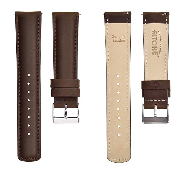 Ritche Ritche Classic Vintage 20mm Leather Watch Band for Galaxy Watch 6 Omega Swatch Quick Release Saddle Brown Gift for Men Father's Day - View 6 of 8