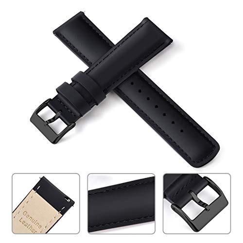 Ritche Ritche Genuine Black Leather Watch Bands 22mm Classic Vintage Quick Release Top Grain Leather Strap Perfect for Gifts and Father's Day - View 5 of 8