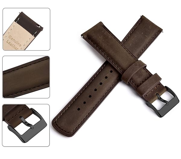 Ritche Ritche Classic Vintage 22mm Leather Watch Band Espresso Brown Quick Release Strap Perfect for Gifts and Stocking Stuffers for Men - View 5 of 8