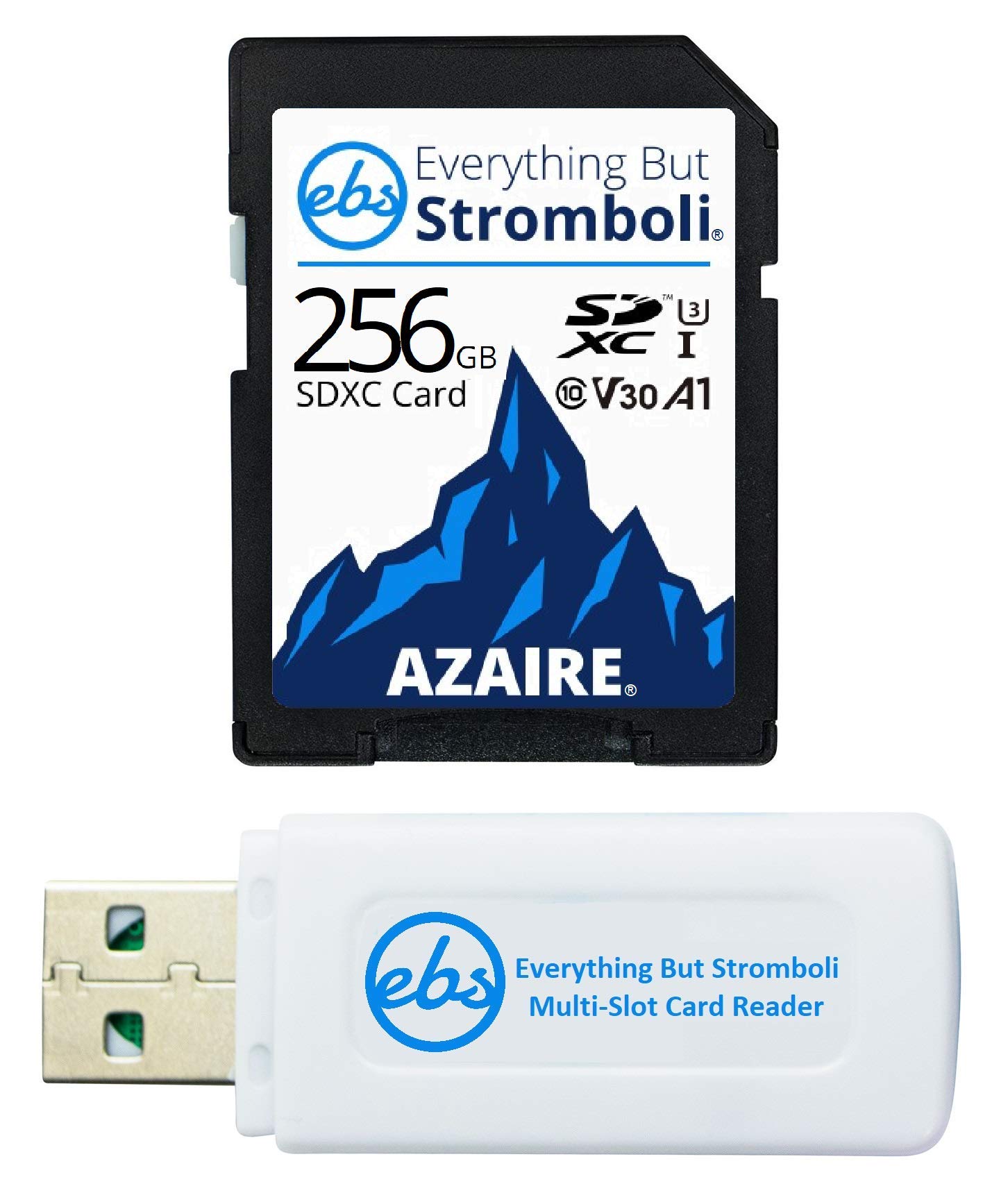 Everything But Stromboli Everything But Stromboli 256GB SD Card Class 10 UHS-1 U3 V30 Memory Card for Cameras and Computers with SD and Micro Card Reader Bundle