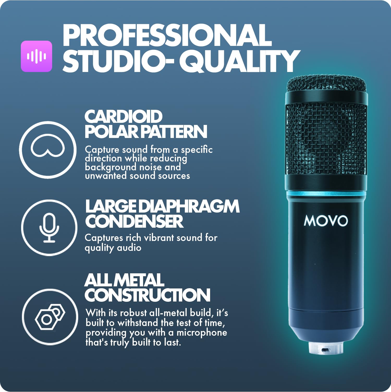 Movo Movo PodPak2A 2-Pack Universal Cardioid Microphone Kit with Scissor Arm Stand and Pop Filter for YouTube Podcast and Streaming - View 2 of 7