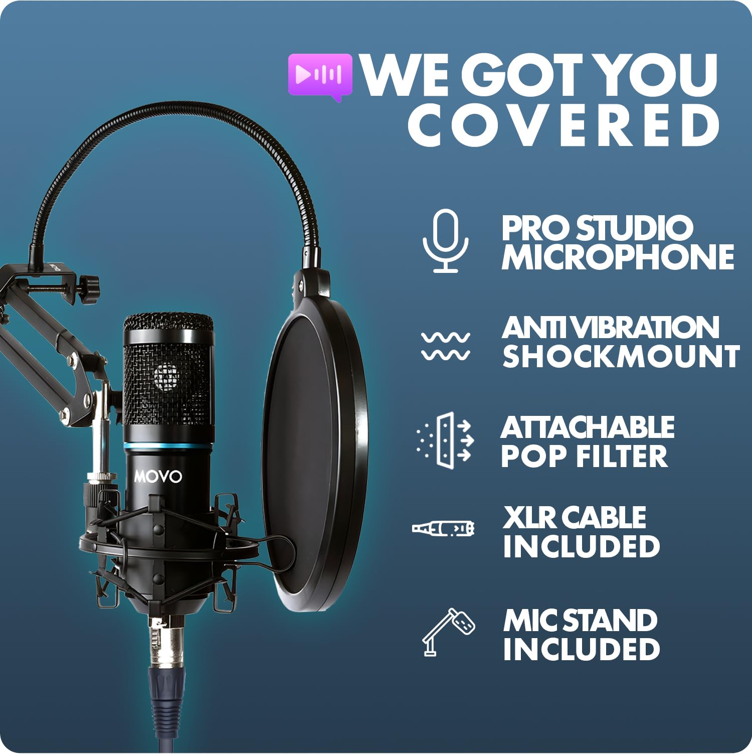 Movo Movo PodPak2A 2-Pack Universal Cardioid Microphone Kit with Scissor Arm Stand and Pop Filter for YouTube Podcast and Streaming - View 4 of 7