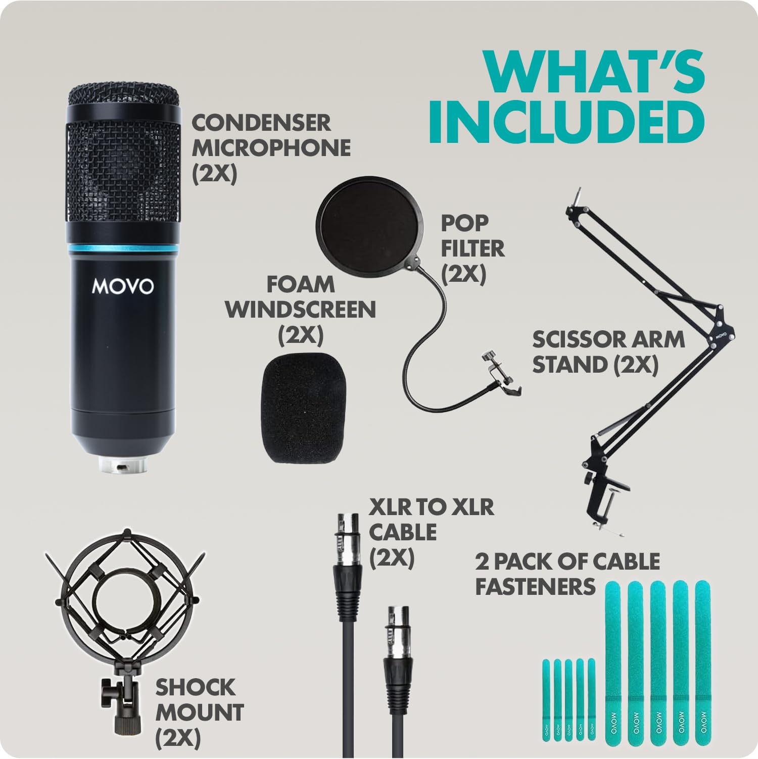 Movo Movo PodPak2A 2-Pack Universal Cardioid Microphone Kit with Scissor Arm Stand and Pop Filter for YouTube Podcast and Streaming - View 6 of 7