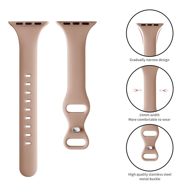 Acrbiutu Acrbiutu Thin Slim Band for Apple Watch 38mm to 49mm Replacement Silicone Sport Strap for iWatch Series 1 to 10 Milk Tea Color - View 4 of 8