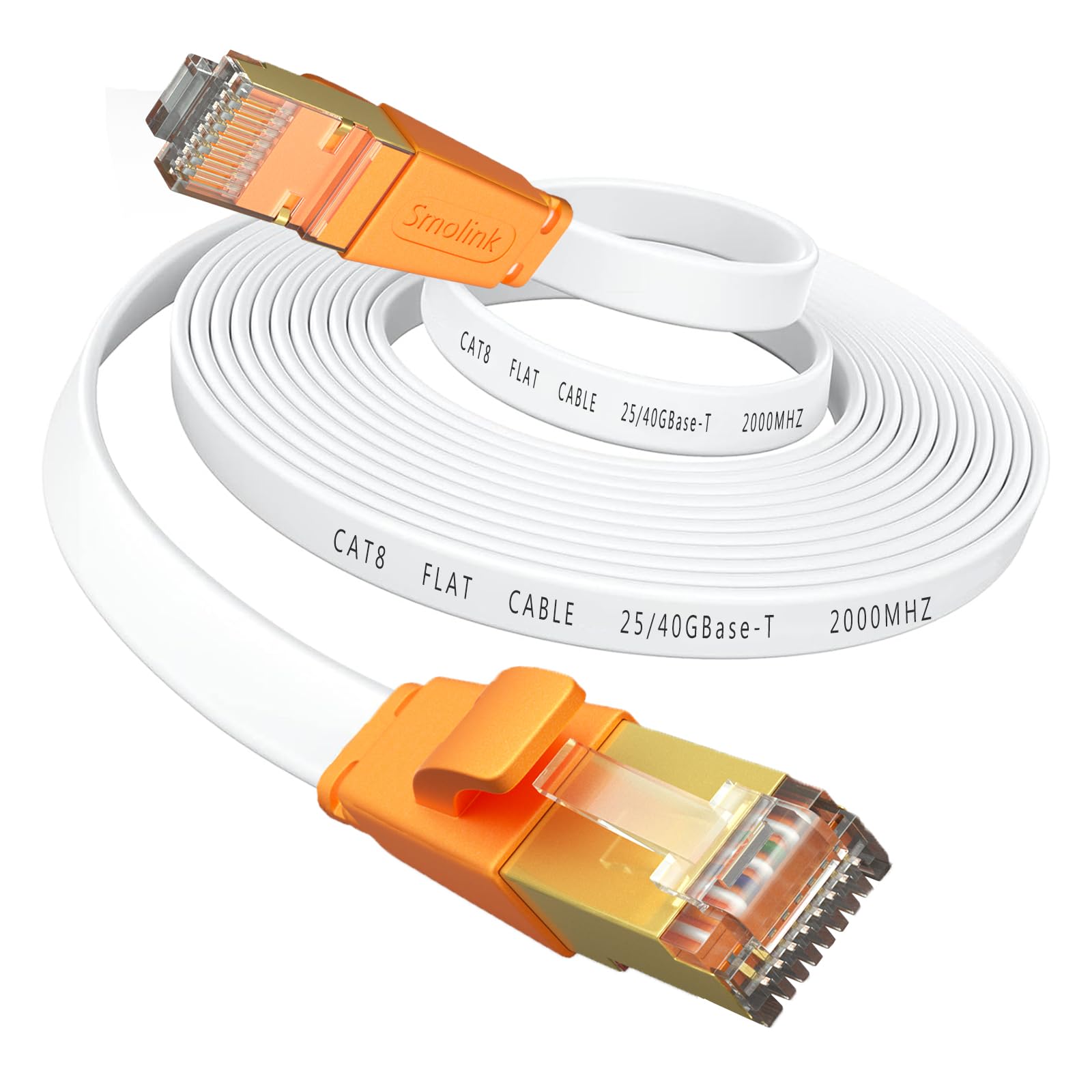 Smolink Smolink Cat 8 Ethernet Cable 20FT - 40Gbps Flat LAN Cable with Gold Plated RJ45 for Fast Internet Connection