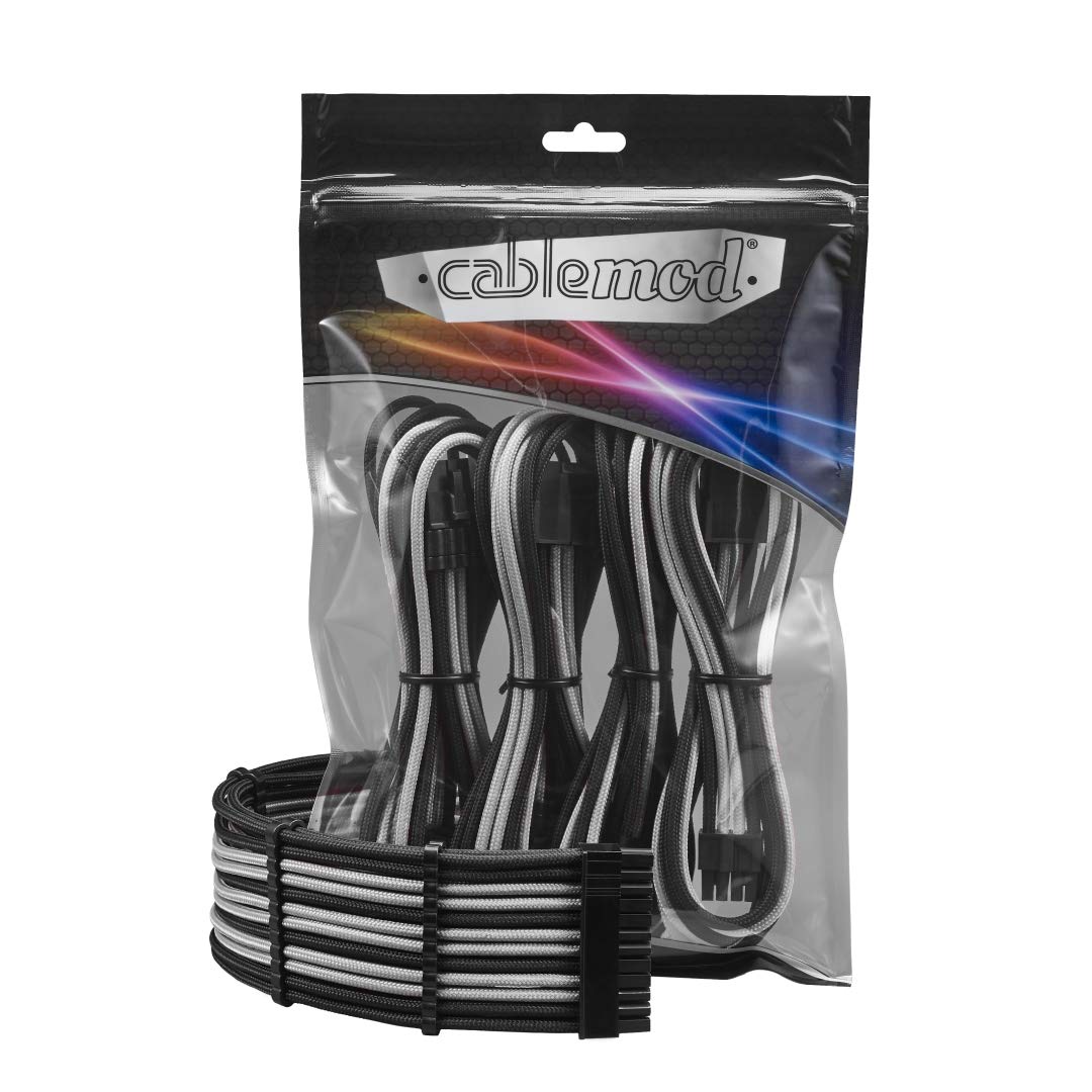CableMod CableMod 8+8 Series Pro ModFlex Sleeved Cable Extension Kit Black Silver for Enhanced PC Aesthetics and Performance