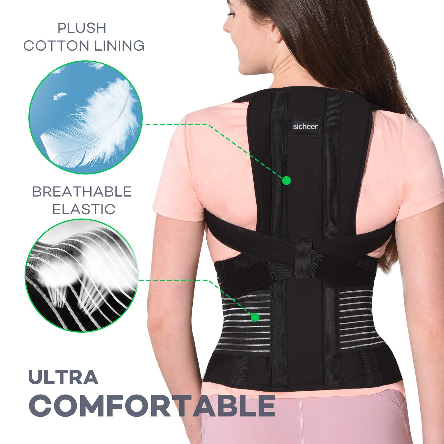 SICHEER Sicheer Posture Corrector Back Brace for Men and Women Adjustable Shoulder Support Trainer for Neck Pain Relief Large Size 39-41 Inch - View 4 of 7