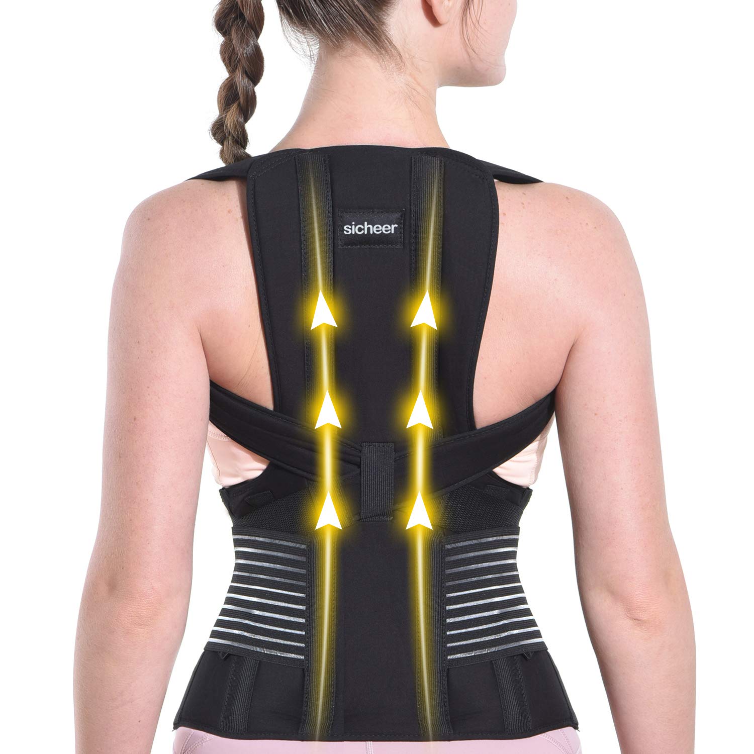 SICHEER Sicheer Posture Corrector Back Brace for Men and Women Adjustable Shoulder Support Trainer for Neck Pain Relief Large Size 39-41 Inch
