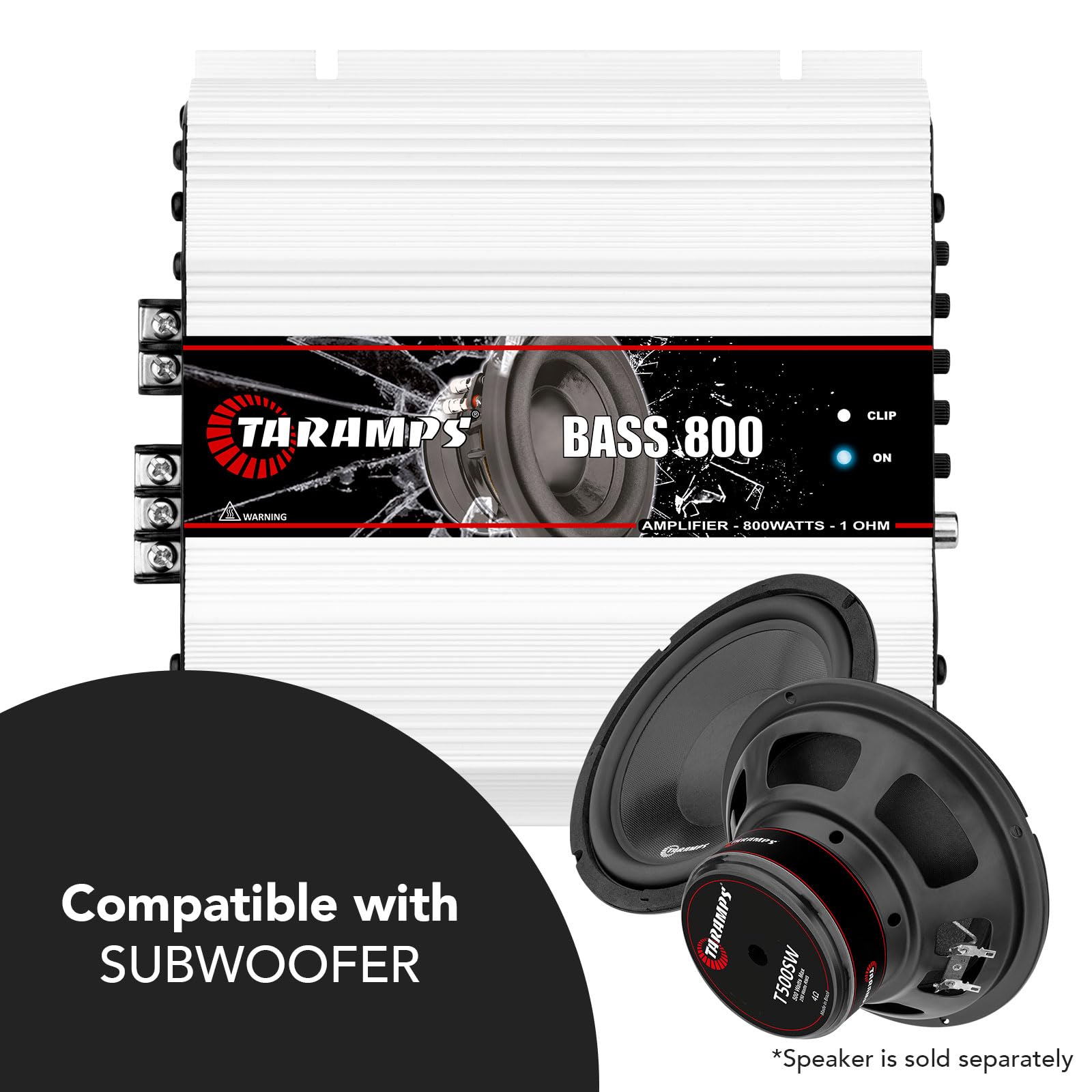 Taramps Bass 800 Monoblock Amplifier 800 Watts RMS 1 Ohm Ideal for Subwoofer Car Audio RCA High Level Input Full Range Performance - View 8 of 9