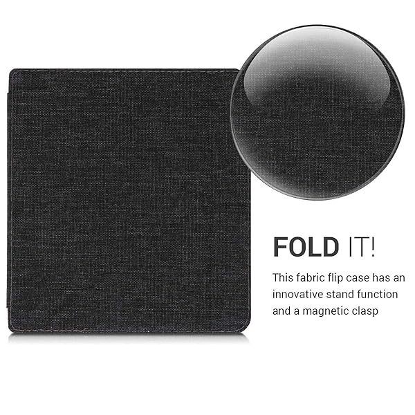 kwmobile KWMobile Origami Case for Kobo Libra H2O - Slim Dark Grey Fabric Cover - View 5 of 11
