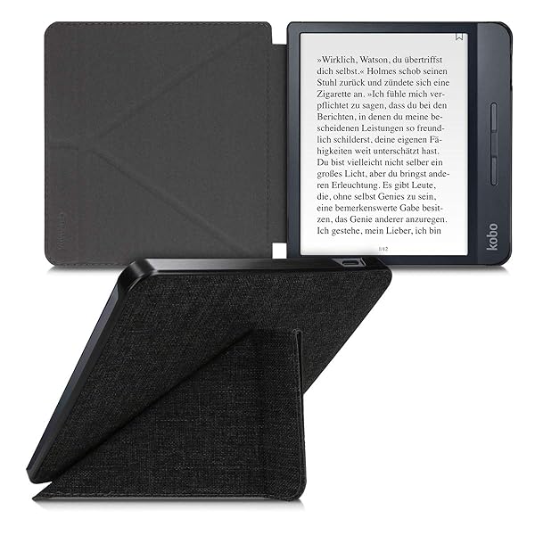 kwmobile KWMobile Origami Case for Kobo Libra H2O - Slim Dark Grey Fabric Cover - View 10 of 11