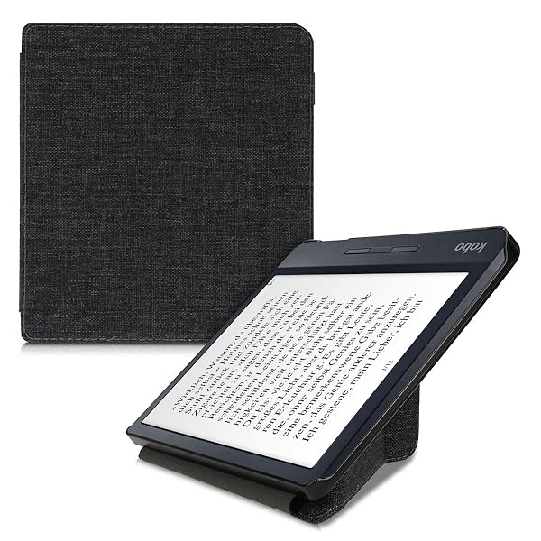KWMobile Origami Case for Kobo Libra H2O - Slim Dark Grey Fabric Cover