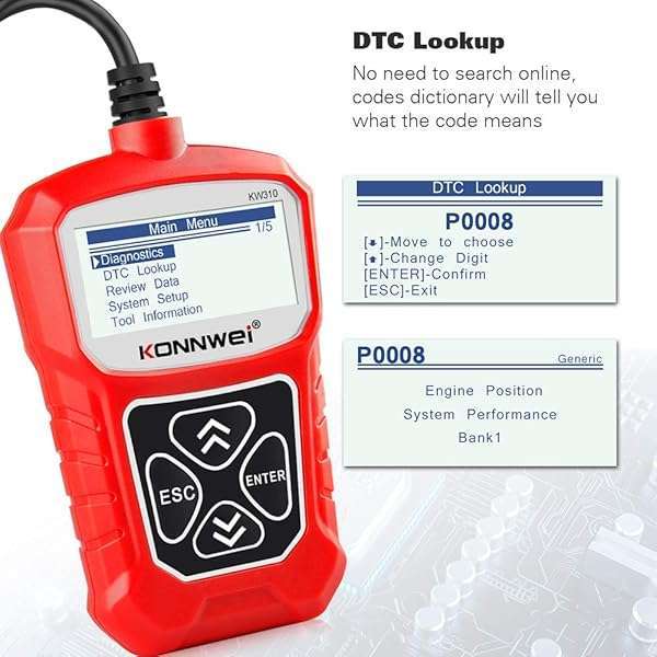 KONNWEI KONNWEI KW310 OBD2 Scanner: Full OBDII Functions & 10 Modes for 1996+ Cars - Reliable Engine Fault Code Reader - View 7 of 10