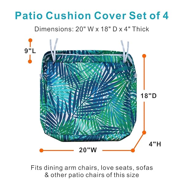 NettyPro NettyPro Waterproof Outdoor Cushion Cover 4 Pack for Patio Chair Seat 20 x 18 x 4 Inch - View 6 of 10