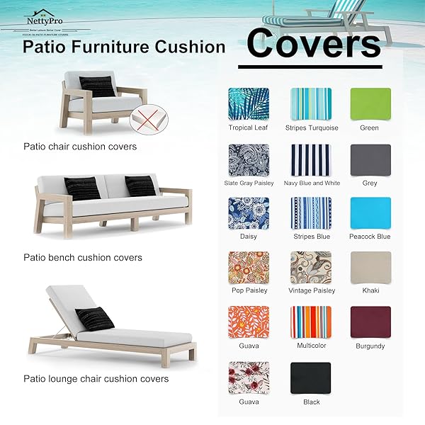 NettyPro NettyPro Waterproof Outdoor Cushion Cover 4 Pack for Patio Chair Seat 20 x 18 x 4 Inch - View 8 of 10