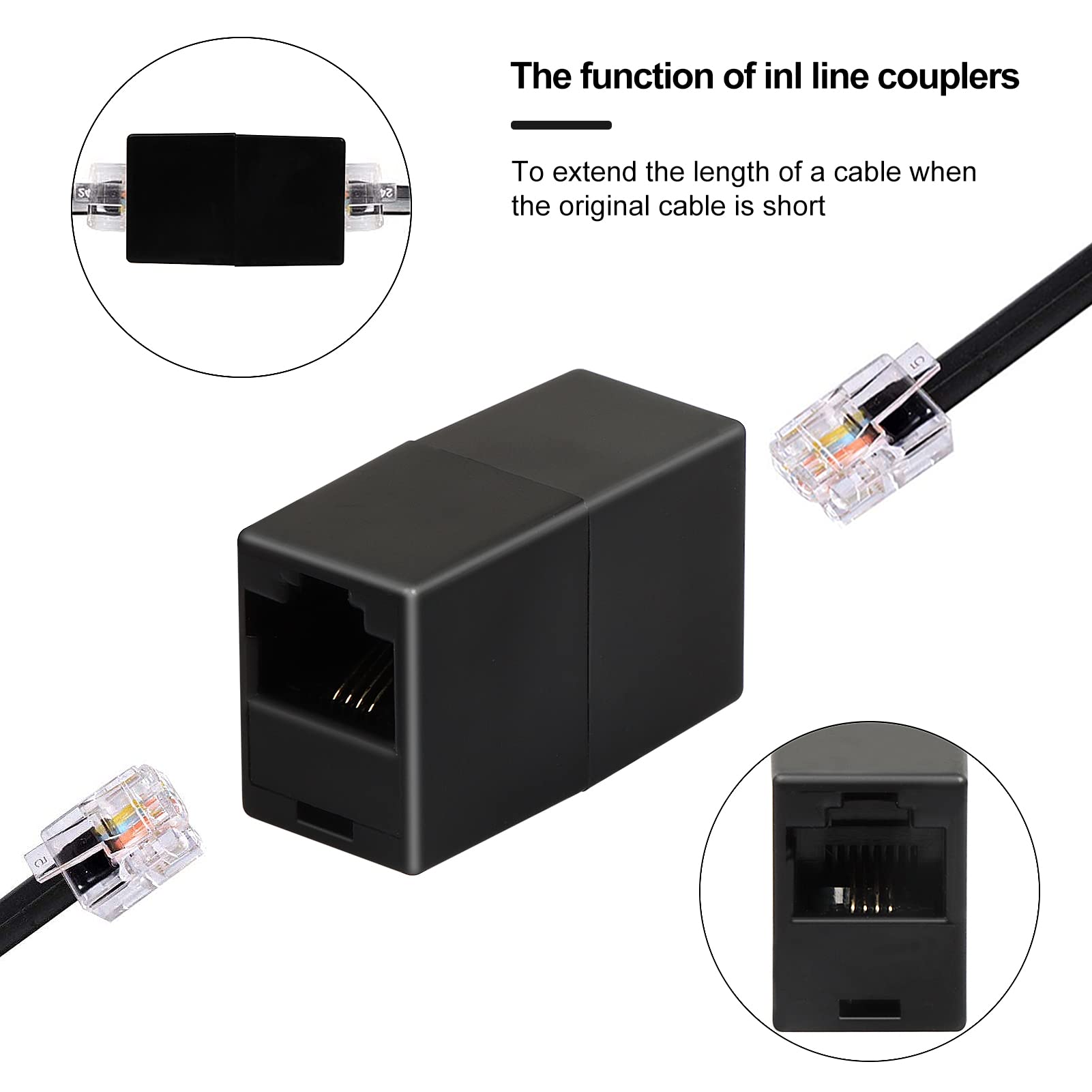 Uvital Uvital 33 Ft Phone Extension Cord with RJ11 Plug In-Line Couplers and Cable Clip Holders for Home and Office Use - View 3 of 7