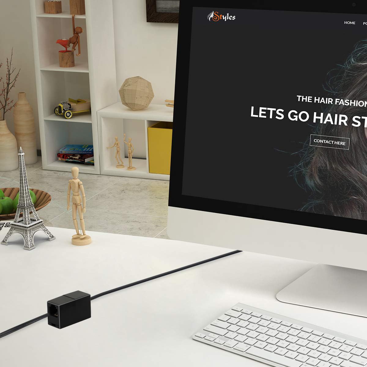 Uvital Uvital 33 Ft Phone Extension Cord with RJ11 Plug In-Line Couplers and Cable Clip Holders for Home and Office Use - View 6 of 7