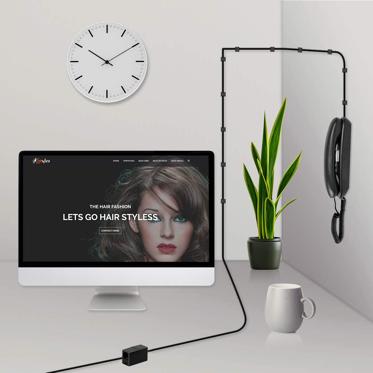 Uvital Uvital 33 Ft Phone Extension Cord with RJ11 Plug In-Line Couplers and Cable Clip Holders for Home and Office Use - View 7 of 7