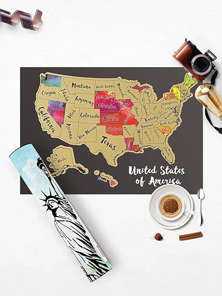 JARLINK JARLINK Scratch Off USA Map Poster 12x17 Personalized Travel Map with Accessories Perfect Gift for Travelers - View 4 of 8