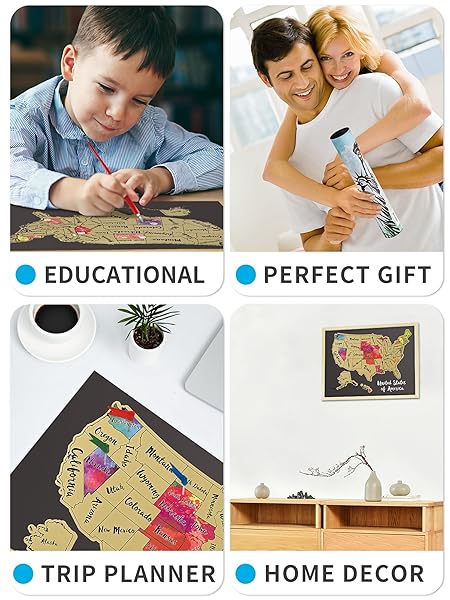 JARLINK JARLINK Scratch Off USA Map Poster 12x17 Personalized Travel Map with Accessories Perfect Gift for Travelers - View 6 of 8