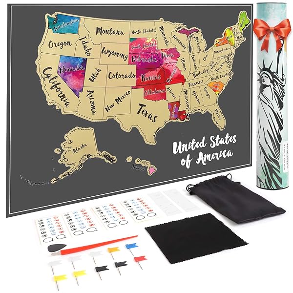 JARLINK JARLINK Scratch Off USA Map Poster 12x17 Personalized Travel Map with Accessories Perfect Gift for Travelers - View 2 of 8