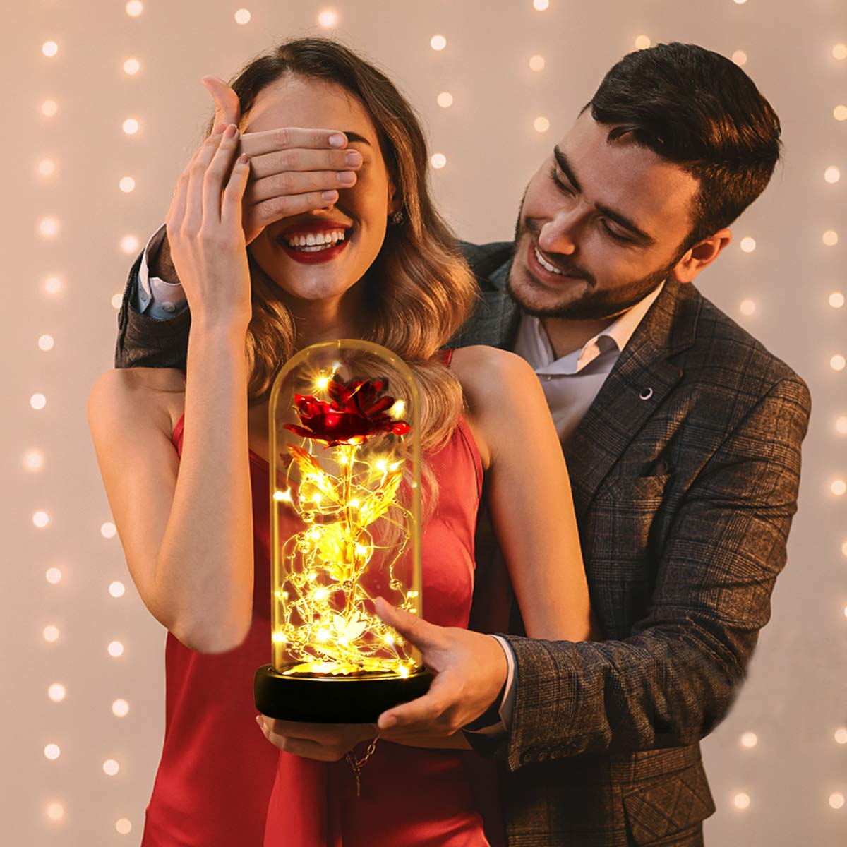 Eternal Rose in Glass Dome with LED Lights Perfect Mothers Day and Birthday Gift for Women Beauty and The Beast Forever Valentine - View 3 of 9