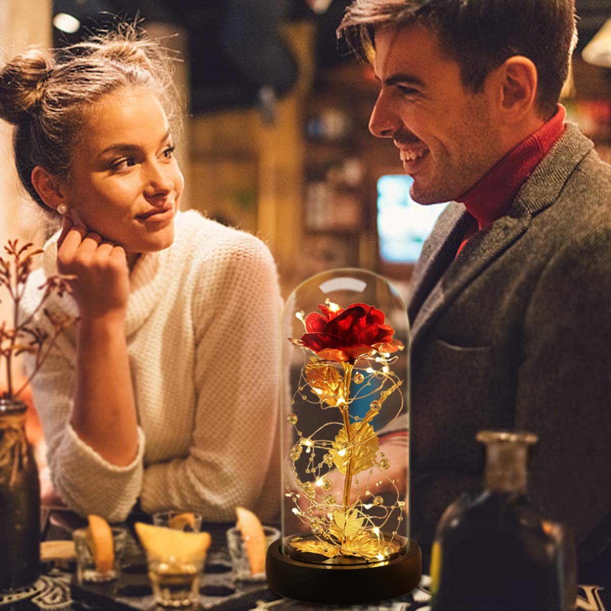 Eternal Rose in Glass Dome with LED Lights Perfect Mothers Day and Birthday Gift for Women Beauty and The Beast Forever Valentine - View 5 of 9