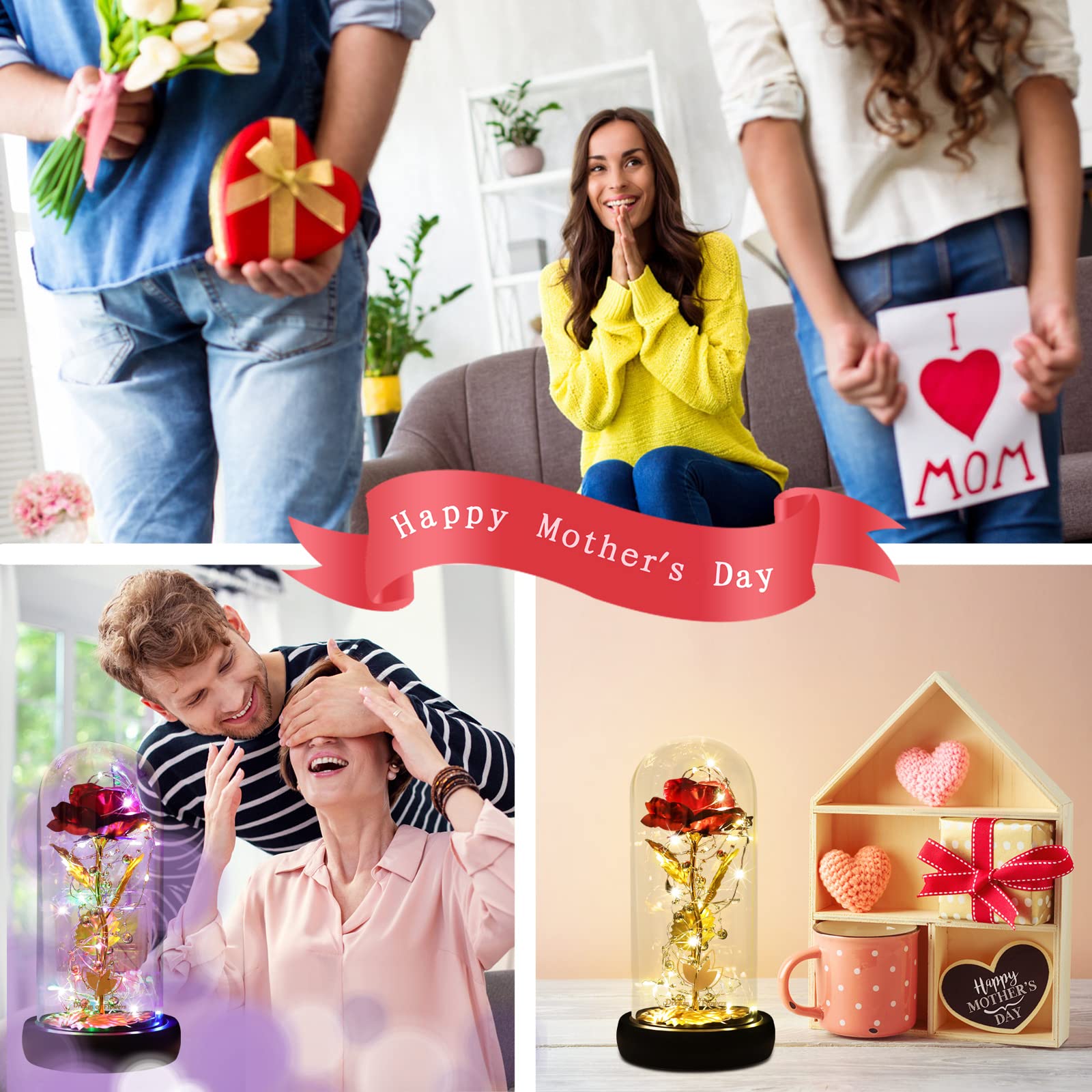 Eternal Rose in Glass Dome with LED Lights Perfect Mothers Day and Birthday Gift for Women Beauty and The Beast Forever Valentine - View 7 of 9