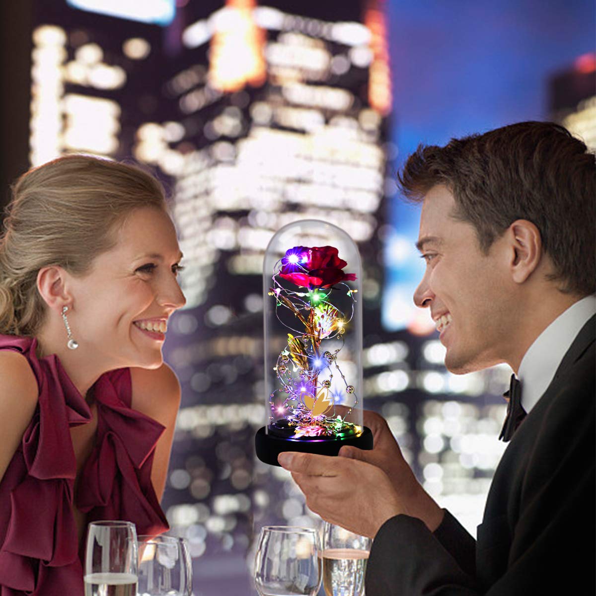 Eternal Rose in Glass Dome with LED Lights Perfect Mothers Day and Birthday Gift for Women Beauty and The Beast Forever Valentine - View 8 of 9