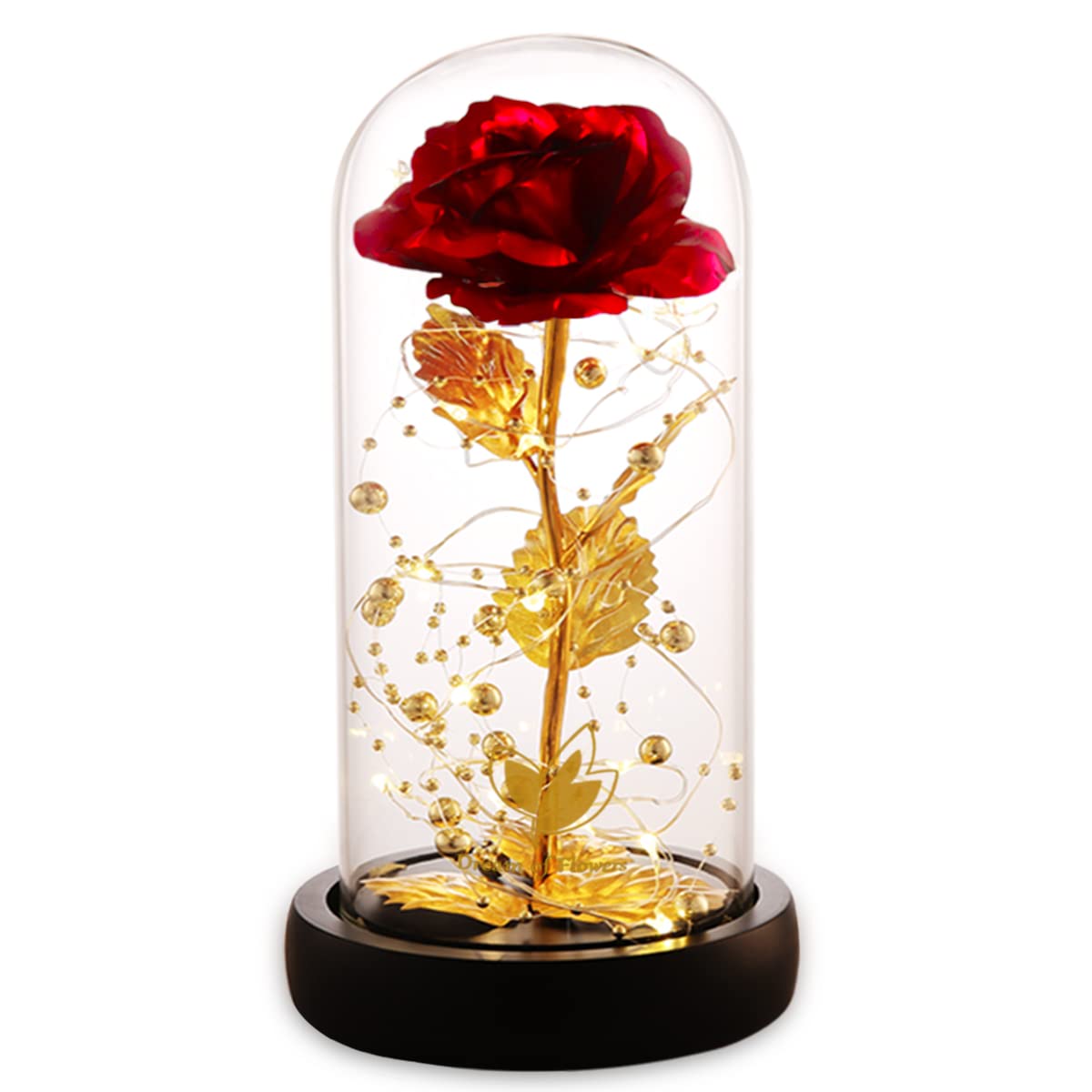 Eternal Rose in Glass Dome with LED Lights Perfect Mothers Day and Birthday Gift for Women Beauty and The Beast Forever Valentine