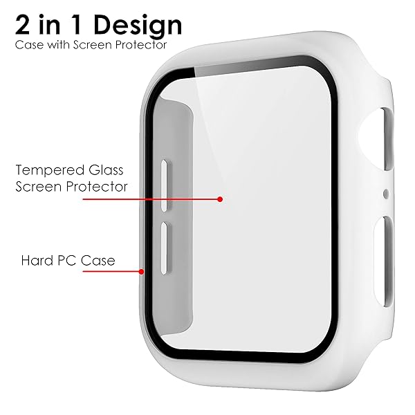 Pokanic Pokanic 2 Pack Tempered Glass Case Full Screen Protector for Apple Watch 9 8 7 6 5 4 3 2 1 SE White 40mm - View 3 of 10