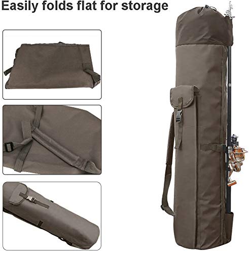 Allnice Allnice Sturdy Canvas Fishing Rod and Reel Organizer Bag Travel Case Holds 5 Poles and Tackle Khaki - View 4 of 7