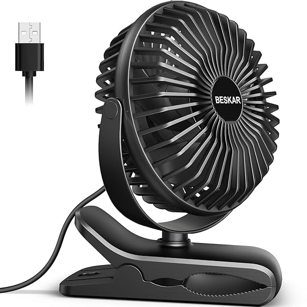 BESKAR BESKAR Small Clip on Fan 3 Speeds USB Fan Strong Airflow Ultra Quiet for Office Dorm Bedroom Stroller with Sturdy Clamp