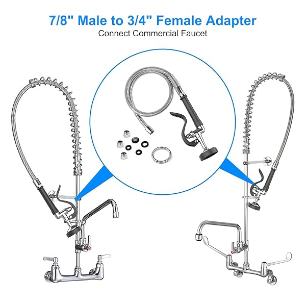 MSTJRY MSTJRY Spray Valve with 45 Inch Pre Rinse Hose for Commercial Kitchen Faucets Polished Chrome Black with 3 Adapters - View 5 of 8