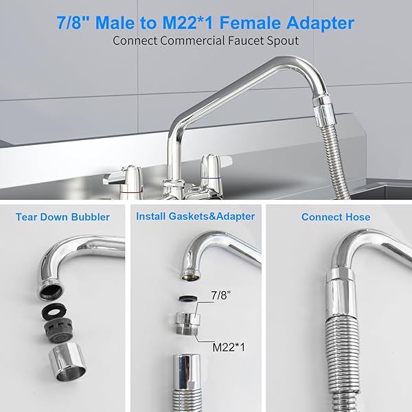MSTJRY MSTJRY Spray Valve with 45 Inch Pre Rinse Hose for Commercial Kitchen Faucets Polished Chrome Black with 3 Adapters - View 6 of 8