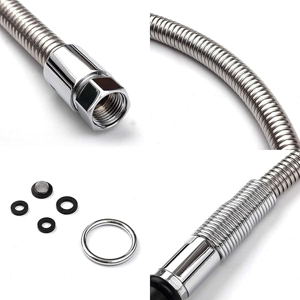 MSTJRY MSTJRY Spray Valve with 45 Inch Pre Rinse Hose for Commercial Kitchen Faucets Polished Chrome Black with 3 Adapters - View 8 of 8