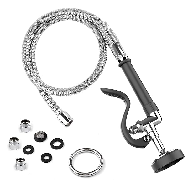 MSTJRY MSTJRY Spray Valve with 45 Inch Pre Rinse Hose for Commercial Kitchen Faucets Polished Chrome Black with 3 Adapters