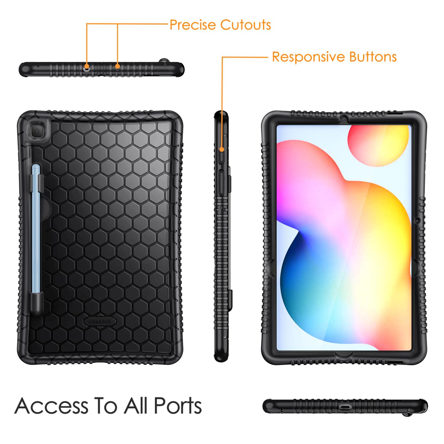 Fintie Silicone Case for Samsung Galaxy Tab S6 Lite 10.4 Inch Kids Friendly Shock Proof Cover Black Honey Comb Series - View 9 of 9
