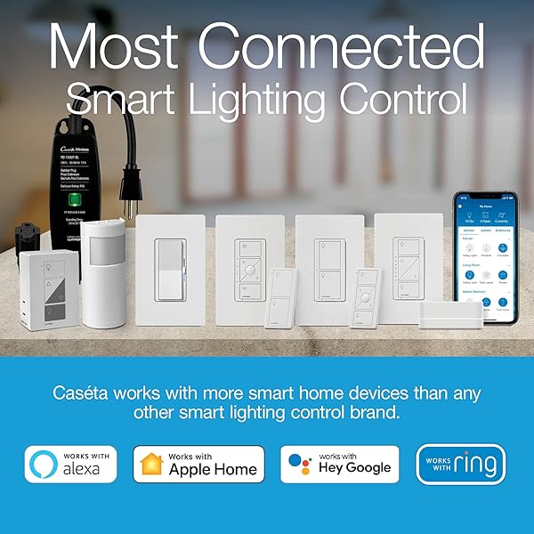 Lutron Lutron Caseta Smart Lighting Kit w/ Hub, 2 Original Switches, Pico Remotes, &amp; More, for Light Bulbs and Fans, Works w/ Alexa, Apple Homekit, Google Home, 5A / Neutral Required, P-BDG-PKG2WS-WH - View 3 of 9