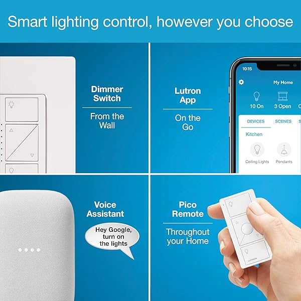 Lutron Lutron Caseta Smart Lighting Kit w/ Hub, 2 Original Switches, Pico Remotes, &amp; More, for Light Bulbs and Fans, Works w/ Alexa, Apple Homekit, Google Home, 5A / Neutral Required, P-BDG-PKG2WS-WH - View 4 of 9