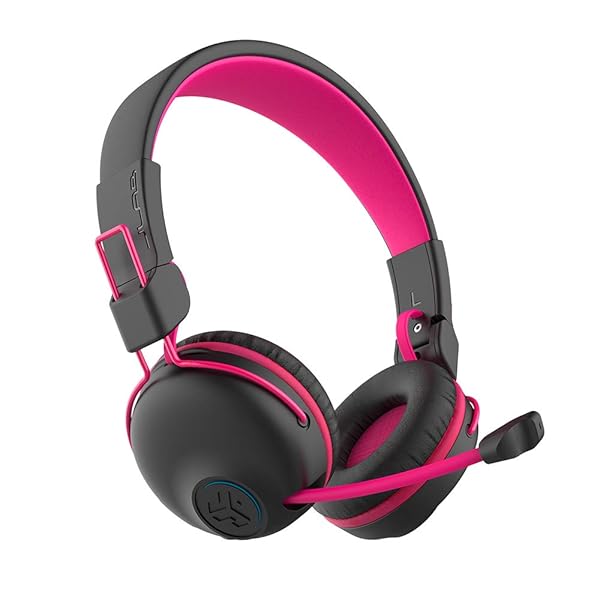 JLab JBuddies Play Wireless Kids Headset Pink 22 Hour Bluetooth 5 Low Latency Retractable Mic AUX Compatible Gaming Consoles